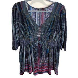 Women’s Y2K Apt 9 Velvet Babydoll Top 1X Whimsygoth Artsy Boho Blouse